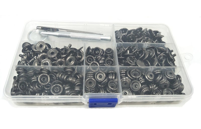INNETOC 100 Sets - 12mm(1/2") Metal Line 20 Gunmetal Black Plated Steel Snaps Fastener Leather Rapid Rivet Button Sewing with Seting Tool (12mm, Gun Black) - Image 4
